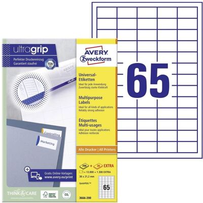 Avery Zweckform 3666-200 Universele Labels - 14300 Zelfklevend 38x21mm Avery Zweckform 3666-200 Universele Labels - 14300 Zelfklevend 38x21mm