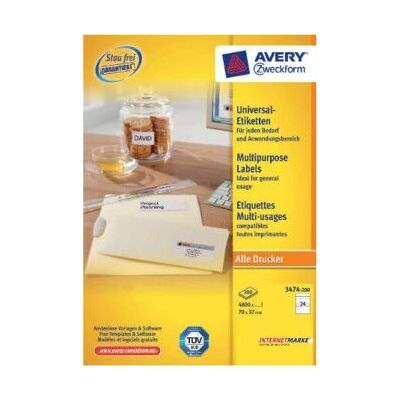 Avery 3474-200 Weiße Selbstklebende Etiketten - Etiketten Avery 3474-200 Weiße Selbstklebende Etiketten - Etiketten