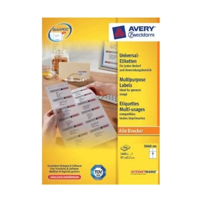 Avery 3660-200 Weiße Etiketten - Universal 97x67,7mm Avery 3660-200 Weiße Etiketten - Universal 97x67,7mm