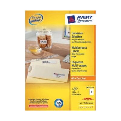 Avery Zweckform 3655-200 Zelfklevende witte etiketten - Etiketten Avery Zweckform 3655-200 Zelfklevende witte etiketten - Etiketten