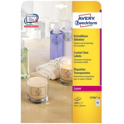 Avery L7781-25 Transparent Labels - Rectangle, 1000 pcs Avery L7781-25 Transparent Labels - Rectangle, 1000 pcs