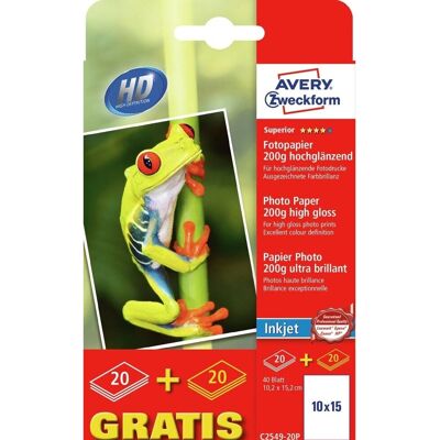 Avery C2549-20P Papier photo brillant - Papier photo - Publicité Avery C2549-20P Papier photo brillant - Papier photo - Publicité
