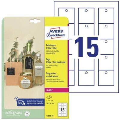 Avery Zweckform T3003-10 Etiketten - 50x50mm - Langlebig, für Laserdrucker Avery Zweckform T3003-10 Etiketten - 50x50mm - Langlebig, für Laserdrucker
