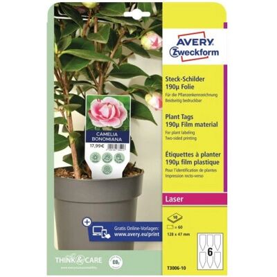 Avery Plant Labels - Model T3006-10 - White, 128x47mm, 60 pcs Avery Plant Labels - Model T3006-10 - White, 128x47mm, 60 pcs