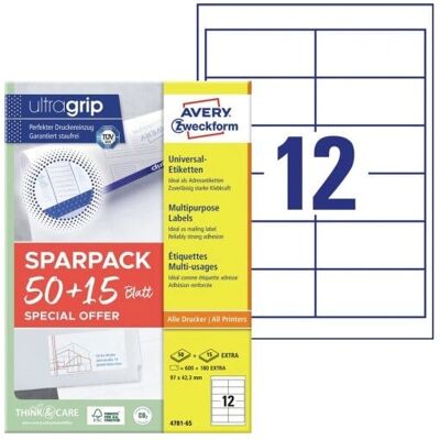 Étiquettes rectangulaires blanches Avery 4781-65 - Autoadhésives 780 pcs Étiquettes rectangulaires blanches Avery 4781-65 - Autoadhésives 780 pcs