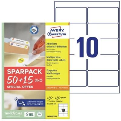 Avery L4744REV-65 Étiquettes auto-adhésives blanches - Étiquettes pour imprimante Avery L4744REV-65 Étiquettes auto-adhésives blanches - Étiquettes pour imprimante