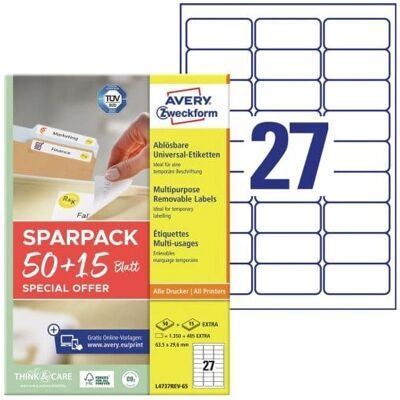 Avery Zweckform L4737REV-65 Étiquettes adhésives blanches Avery Zweckform L4737REV-65 Étiquettes adhésives blanches