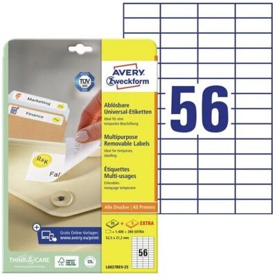 AVERY Zweckform L6027REV-25 Weiße Abziehbare Etiketten - Rechteck Selbstklebend AVERY Zweckform L6027REV-25 Weiße Abziehbare Etiketten - Rechteck Selbstklebend