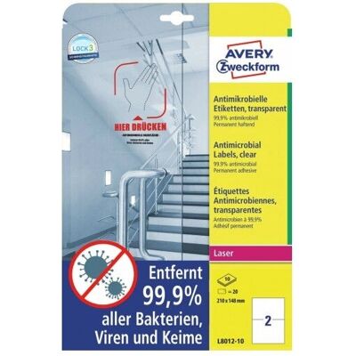 Étiquettes antimicrobiennes Avery Zweckform L8012-10 - Transparentes - Publicité Étiquettes antimicrobiennes Avery Zweckform L8012-10 - Transparentes - Publicité