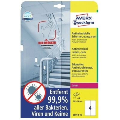 Étiquettes antimicrobiennes transparentes Avery Zweckform L8013-10 - Publicité Étiquettes antimicrobiennes transparentes Avery Zweckform L8013-10 - Publicité