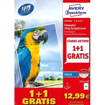Avery 2556-15P Papier Photo A4 Blanc Brillant - Papier Photo - Publicité Avery 2556-15P Papier Photo A4 Blanc Brillant - Papier Photo - Publicité