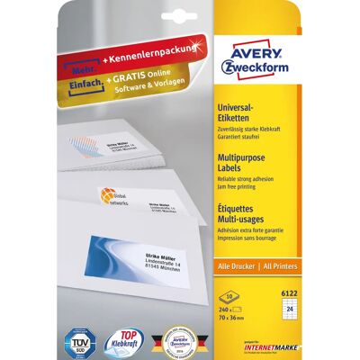Etiquetas de endereço Avery 6122 - Branco - 70x36mm - 240 Etiquetas Etiquetas de endereço Avery 6122 - Branco - 70x36mm - 240 Etiquetas