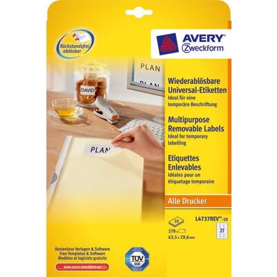 Avery L4737REV-10 Weiße Etiketten - Druckerlabels Avery L4737REV-10 Weiße Etiketten - Druckerlabels