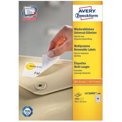 Etiquetas brancas Avery L4736REV-100 - 45,7x21,2mm - Auto-adesivas Etiquetas brancas Avery L4736REV-100 - 45,7x21,2mm - Auto-adesivas