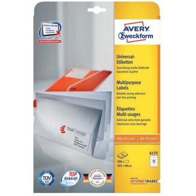 Avery 6175 Étiquettes Rectangulaires Auto-adhésives Blanches - Étiquette - Publicité Avery 6175 Étiquettes Rectangulaires Auto-adhésives Blanches - Étiquette - Publicité