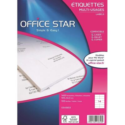 Office Star OS43653 Etichette Autoadesive Rettangolari Bianche - Fogli di Etichette Office Star OS43653 Etichette Autoadesive Rettangolari Bianche - Fogli di Etichette