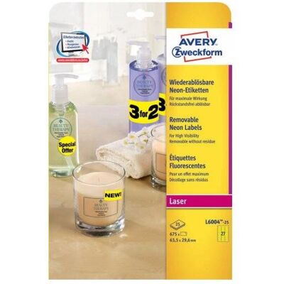Avery L6004-25 Gelbe Etiketten - Selbstklebend, Abgerundetes Rechteck, 675 Stk Avery L6004-25 Gelbe Etiketten - Selbstklebend, Abgerundetes Rechteck, 675 Stk