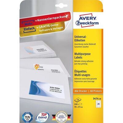 Etichette autoadesive bianche Avery Zweckform 3474-10 70x37mm - Etichette Etichette autoadesive bianche Avery Zweckform 3474-10 70x37mm - Etichette