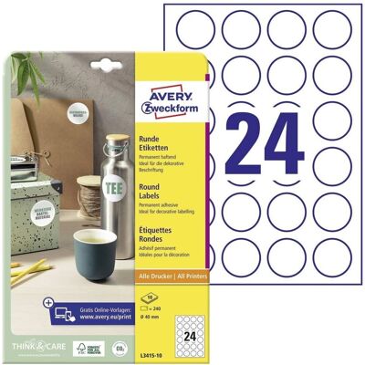Avery Zweckform L3415-10 Weiße runde Etiketten - Etiketten Avery Zweckform L3415-10 Weiße runde Etiketten - Etiketten