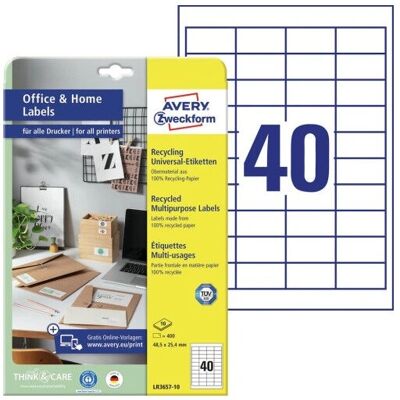 Avery LR3657-10 Hvite selvklebende skriveretiketter - Printeretiketter Avery LR3657-10 Hvite selvklebende skriveretiketter - Printeretiketter