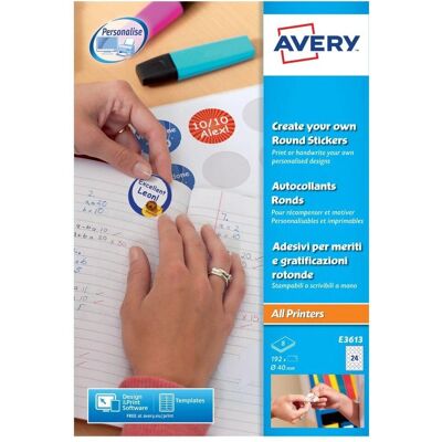 Avery E3613 Self-Adhesive Round Labels - 192 Stickers Avery E3613 Self-Adhesive Round Labels - 192 Stickers