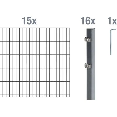 Alberts - Doppelstabmattenzaun - Anthrazit - 2 m - 30 m Alberts - Doppelstabmattenzaun - Anthrazit - 2 m - 30 m