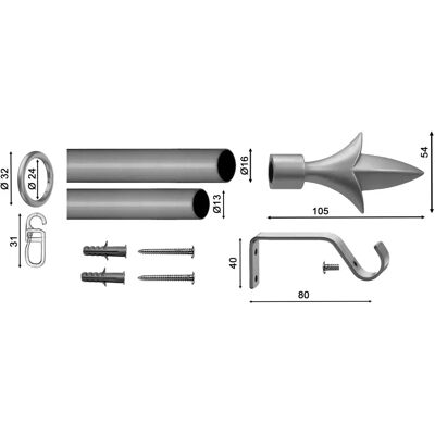 Indeko Erfurt Stahl Gardinenstange - Lilie Endstück - Verstellbar 70-120cm Indeko Erfurt Stahl Gardinenstange - Lilie Endstück - Verstellbar 70-120cm
