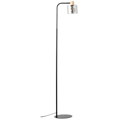 Brilliant Weald Stehlampe - 1,6m Schwarz/Smoke/Holz - E27, 40W Brilliant Weald Stehlampe - 1,6m Schwarz/Smoke/Holz - E27, 40W