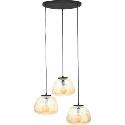 BRILLIANT Kaizen Pendelleuchte - 3-Flamm Riffelglas, 40cm, Schwarz BRILLIANT Kaizen Pendelleuchte - 3-Flamm Riffelglas, 40cm, Schwarz