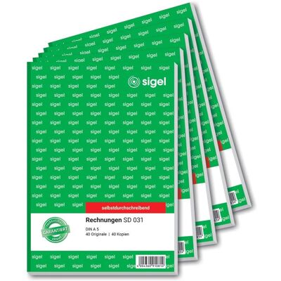 Sigel SD031 Invoice Forms - Self-Copying, A5, 2x40 Sheets - Pack of 5 Sigel SD031 Invoice Forms - Self-Copying, A5, 2x40 Sheets - Pack of 5
