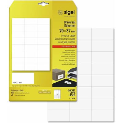 Etichette Universali Sigel LA138 - 70x37mm - 600 pezzi Etichette Universali Sigel LA138 - 70x37mm - 600 pezzi
