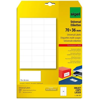 Étiquettes Autoadhésives Sigel LA131 Blanc Rectangulaire 70x36mm - 600 pcs - Publicité Étiquettes Autoadhésives Sigel LA131 Blanc Rectangulaire 70x36mm - 600 pcs - Publicité