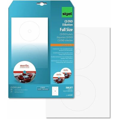 Etichette CD/DVD bianche Sigel - 50 etichette Etichette CD/DVD bianche Sigel - 50 etichette