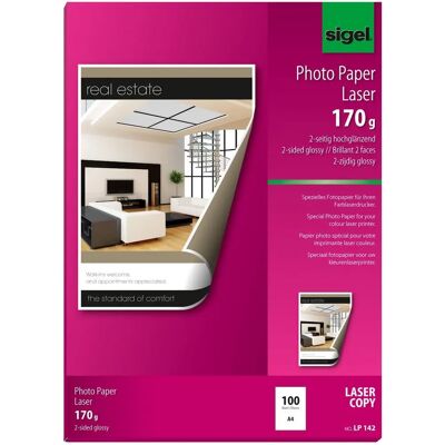 Papier Photo Sigel LP142 A4 Brillant - Double face, Blanc brillant, 170G Papier Photo Sigel LP142 A4 Brillant - Double face, Blanc brillant, 170G