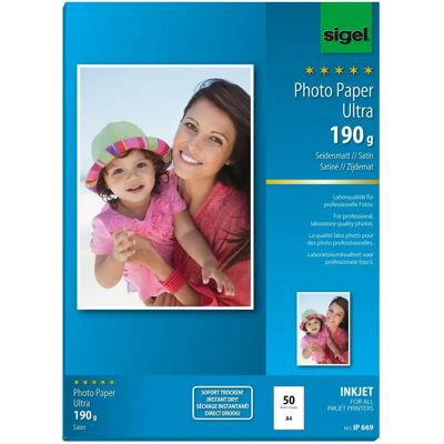 Sigel InkJet Ultra A4 Satijn - Fotopapier - 50 vellen - 190g/m² - Laboratoriumkwaliteit Sigel InkJet Ultra A4 Satijn - Fotopapier - 50 vellen - 190g/m² - Laboratoriumkwaliteit