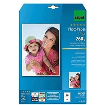 Papier photo Sigel Ultra InkJet - A4, Brillant, Bleu clair Papier photo Sigel Ultra InkJet - A4, Brillant, Bleu clair