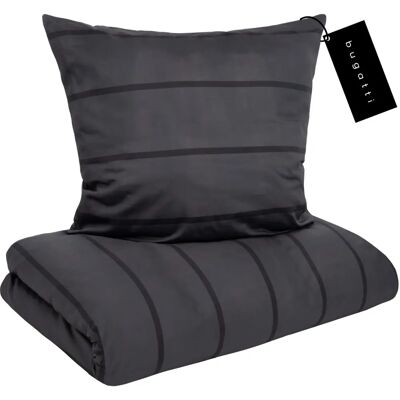 Bugatti Satin Bettwäsche - Gestreift, Schwarz, 135x200/80x80 Bugatti Satin Bettwäsche - Gestreift, Schwarz, 135x200/80x80