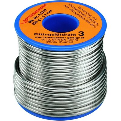 Rothenberger Sn97Cu3 Lötzinn - 250g - 3mm - Rohrlötarbeiten Rothenberger Sn97Cu3 Lötzinn - 250g - 3mm - Rohrlötarbeiten