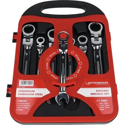 MARCA - Kit chiavi combinate a cricco snodate serie 7 pz rothenberger roclick - strumenti MARCA - Kit chiavi combinate a cricco snodate serie 7 pz rothenberger roclick - strumenti