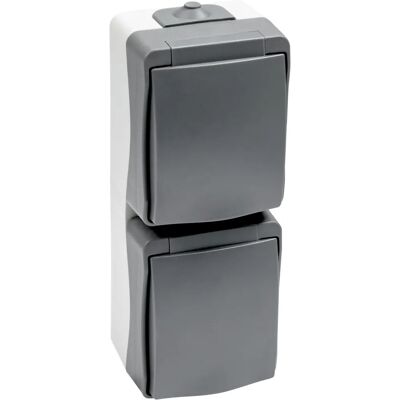 MEISTER WU7407030 Stopcontact - Dubbel verticaal, IP44, Grijs MEISTER WU7407030 Stopcontact - Dubbel verticaal, IP44, Grijs