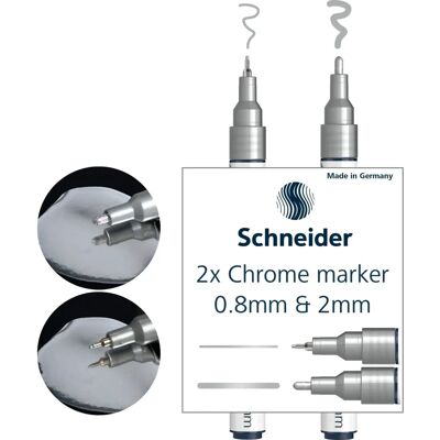 Schneider Ezüst marker - 2 darabos készlet - Finom hegy - Krom felület Schneider Ezüst marker - 2 darabos készlet - Finom hegy - Krom felület