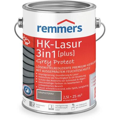 Remmers - Aqua HK-Lasur 3in1 Grey Protect - Grafitově šedá - 2.5 L - Dřevěný nátěr Remmers - Aqua HK-Lasur 3in1 Grey Protect - Grafitově šedá - 2.5 L - Dřevěný nátěr