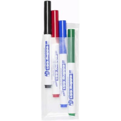 Conjunto de Marcadores para Quadro Branco Edding 661 - Ponta Redonda - 1-2mm - 4 unidades Conjunto de Marcadores para Quadro Branco Edding 661 - Ponta Redonda - 1-2mm - 4 unidades