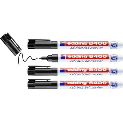 Marcador preto Edding 8400 para CD/DVD/BD - 3 Variantes - Marcador Marcador preto Edding 8400 para CD/DVD/BD - 3 Variantes - Marcador
