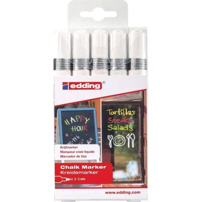 Edding 4095 Krijtmarkers Wit - Niet-permanent - Verpakking 5 Edding 4095 Krijtmarkers Wit - Niet-permanent - Verpakking 5