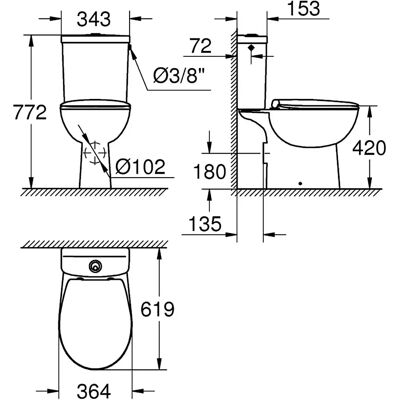 Grohe Bau Ceramic - Set wc kombiniert mit Spülkasten und Softclose, randlos, alpine weiß - Toilette Grohe Bau Ceramic - Set wc kombiniert mit Spülkasten und Softclose, randlos, alpine weiß - Toilette
