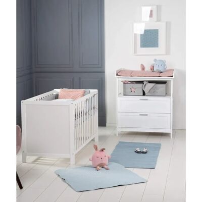 Ensemble de Mobilier Bébé ROBA - Lit d’appoint et Commode, Blanc, 60x120cm - Meubles Chambre Bébé Ensemble de Mobilier Bébé ROBA - Lit d’appoint et Commode, Blanc, 60x120cm - Meubles Chambre Bébé