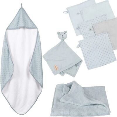 Set de Regalo de Cuidado para Bebé Roba - Azul, Toalla con Capucha, Paños, Peluche, Manta Set de Regalo de Cuidado para Bebé Roba - Azul, Toalla con Capucha, Paños, Peluche, Manta