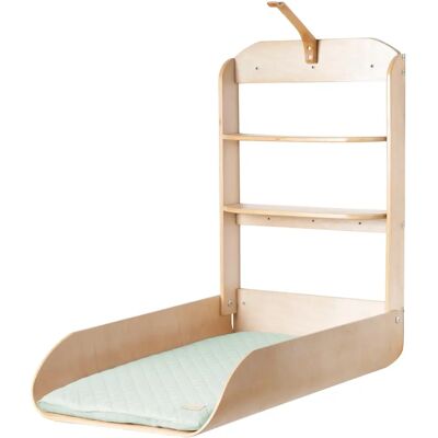 Roba Wandklappbarer Wickeltisch mit Regalen - Naturholz - Wasserfester Matratze - Minimalist Roba Wandklappbarer Wickeltisch mit Regalen - Naturholz - Wasserfester Matratze - Minimalist