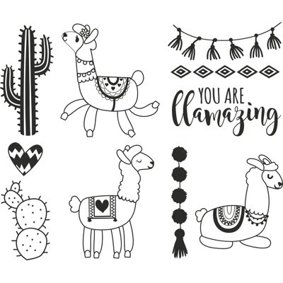 Ensemble de tampons HEYDA Lama - 10 tampons pour papier et coloriage Ensemble de tampons HEYDA Lama - 10 tampons pour papier et coloriage